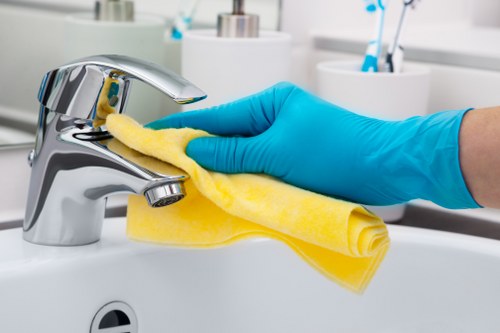 Commercial carpet cleaning process in a modern workplace interior